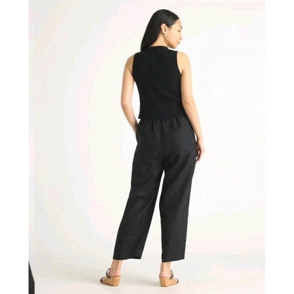 Quince Size Small 100% European Linen Pants Black Pull-on Breathable Lightweight